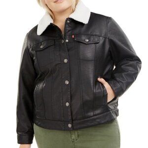 Levi's Black Faux Leather Sherpa Trucker Jacket 1X